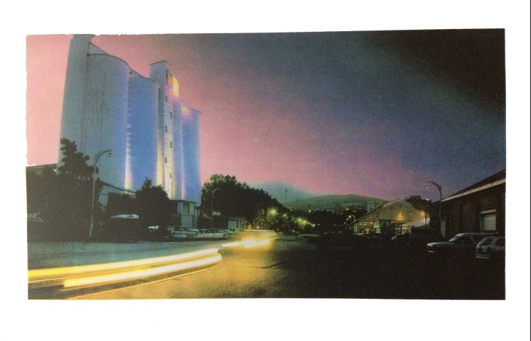 4 colour process serigraph developed from complex hand stitched panoramic digital manipulation 2000.